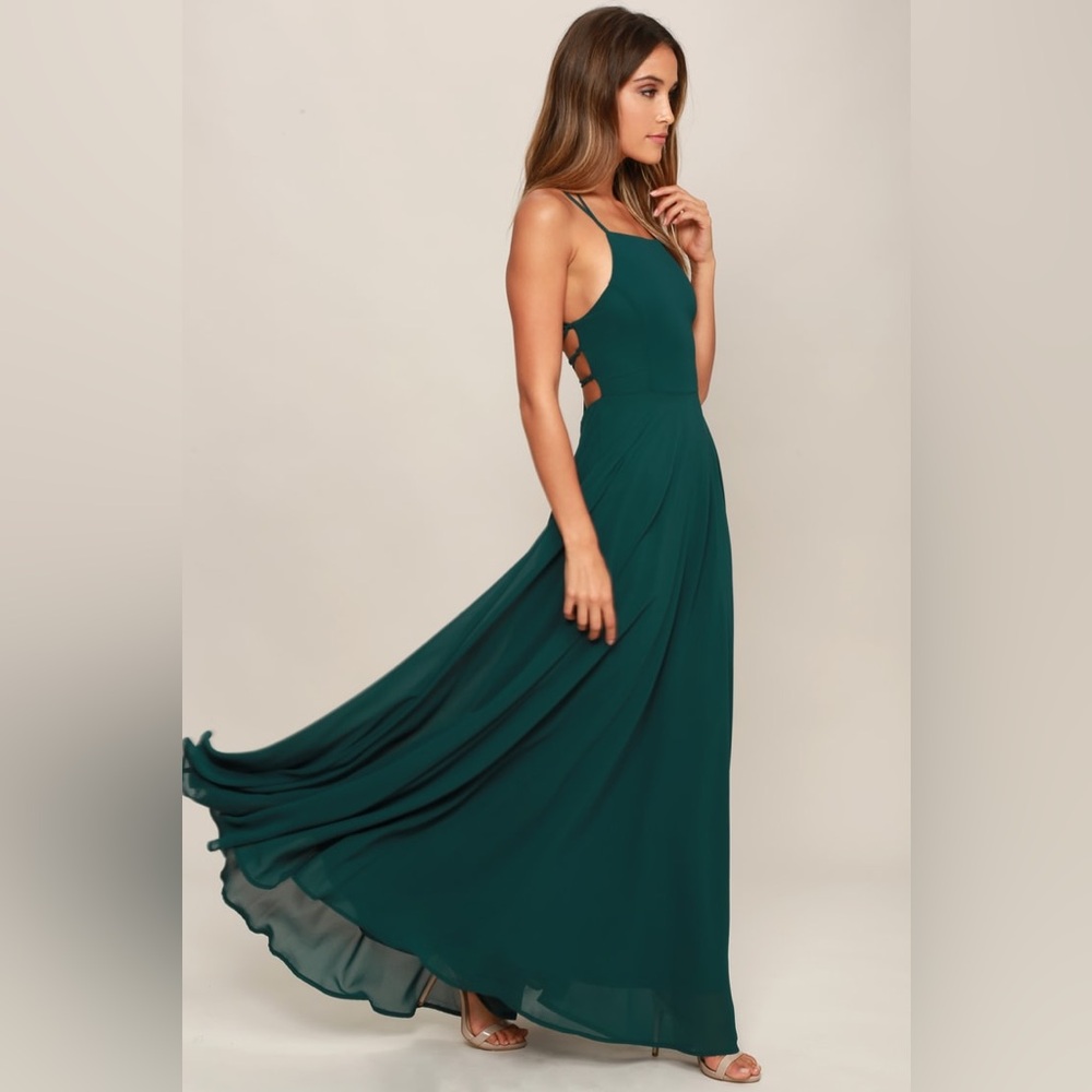 Lulus Strappy To Be Here Forest Green Lace-Up Maxi Dress Size L - Picture 10 of 16